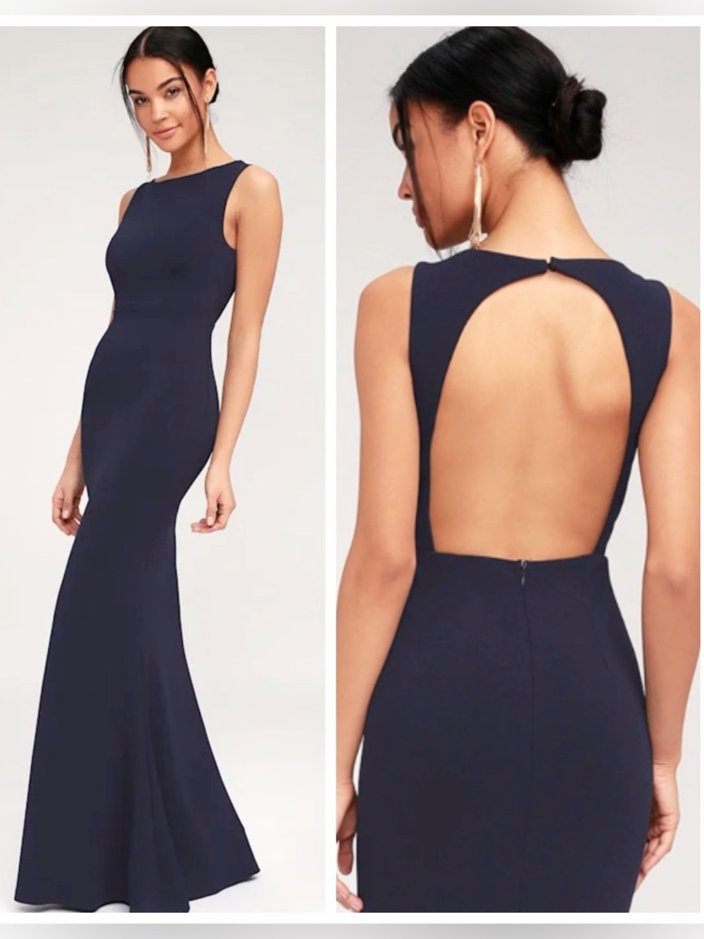 Lulu's Mine Navy Sleeveless Back Cutout Mermaid Maxi Dress Sz M